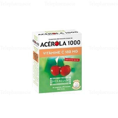 Ac&eacute;rola 1000 et Vitamine C 180mg 30 comprim&eacute;s effervescents